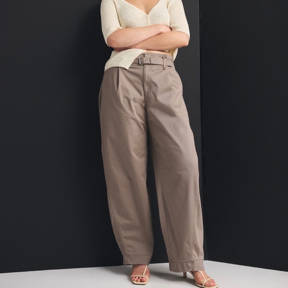 Abercrombie & Fitch High-Waist Wide-Leg Trousers in Taupe
